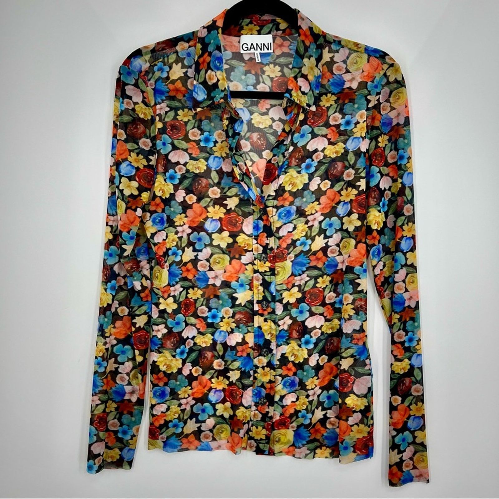 Ganni Ganni Floral Printed Mesh Button Up Long Sleeve Shirt 38 Size M / US 6-8 / IT 42-44 - 2 Thumbnail