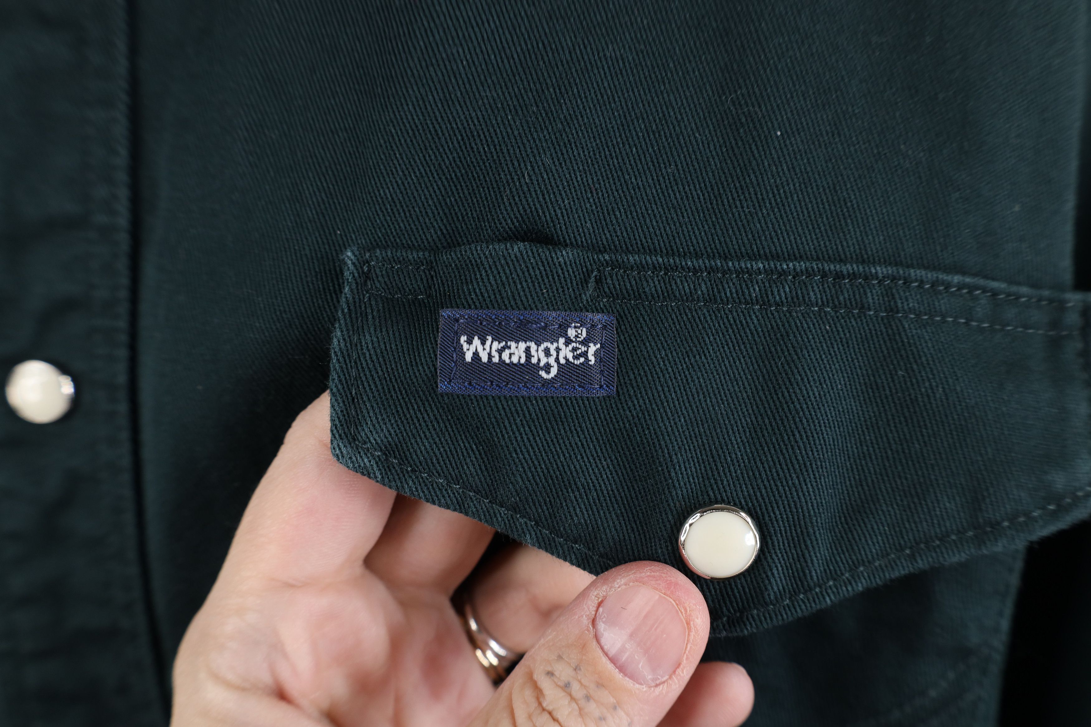Vintage × Wrangler Vintage 90s Wrangler Heavyweight Button Shirt Dark Green Size US XXL / EU 58 / 5 - 4 Thumbnail