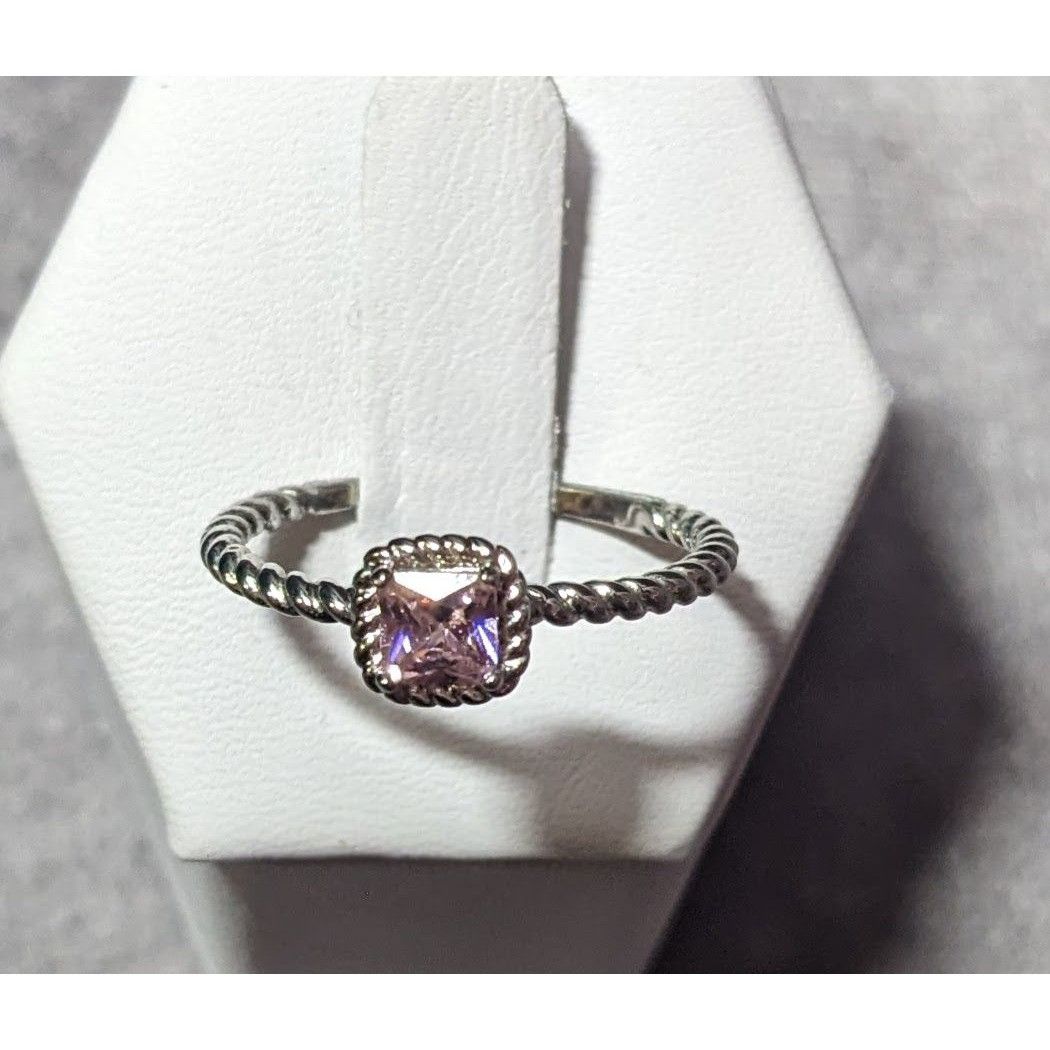 Other Dainty Coquette Silver Tone Ring With Pastel Pink Gem Signed Size ONE SIZE - 9 Thumbnail