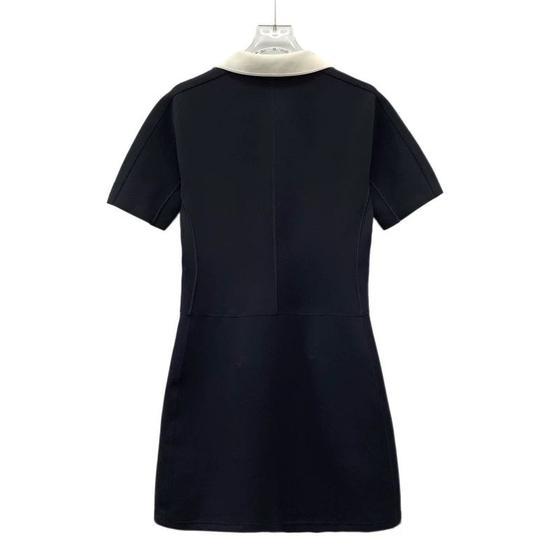 Louis Vuitton 23 Black Doll-Neck Short Sleeve Dress