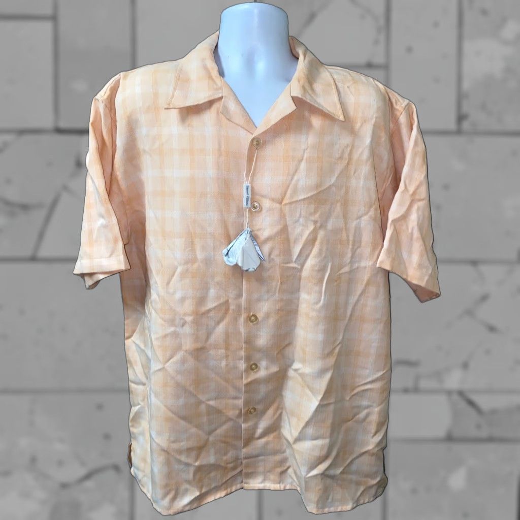 Vintage Daniel Ellissa Mens Orange Polyester Short Sleeve Button Front Shirt L Plaid Button-Up Casual Shirt Men Size US L / EU 52-54 / 3 - 1 Thumbnail