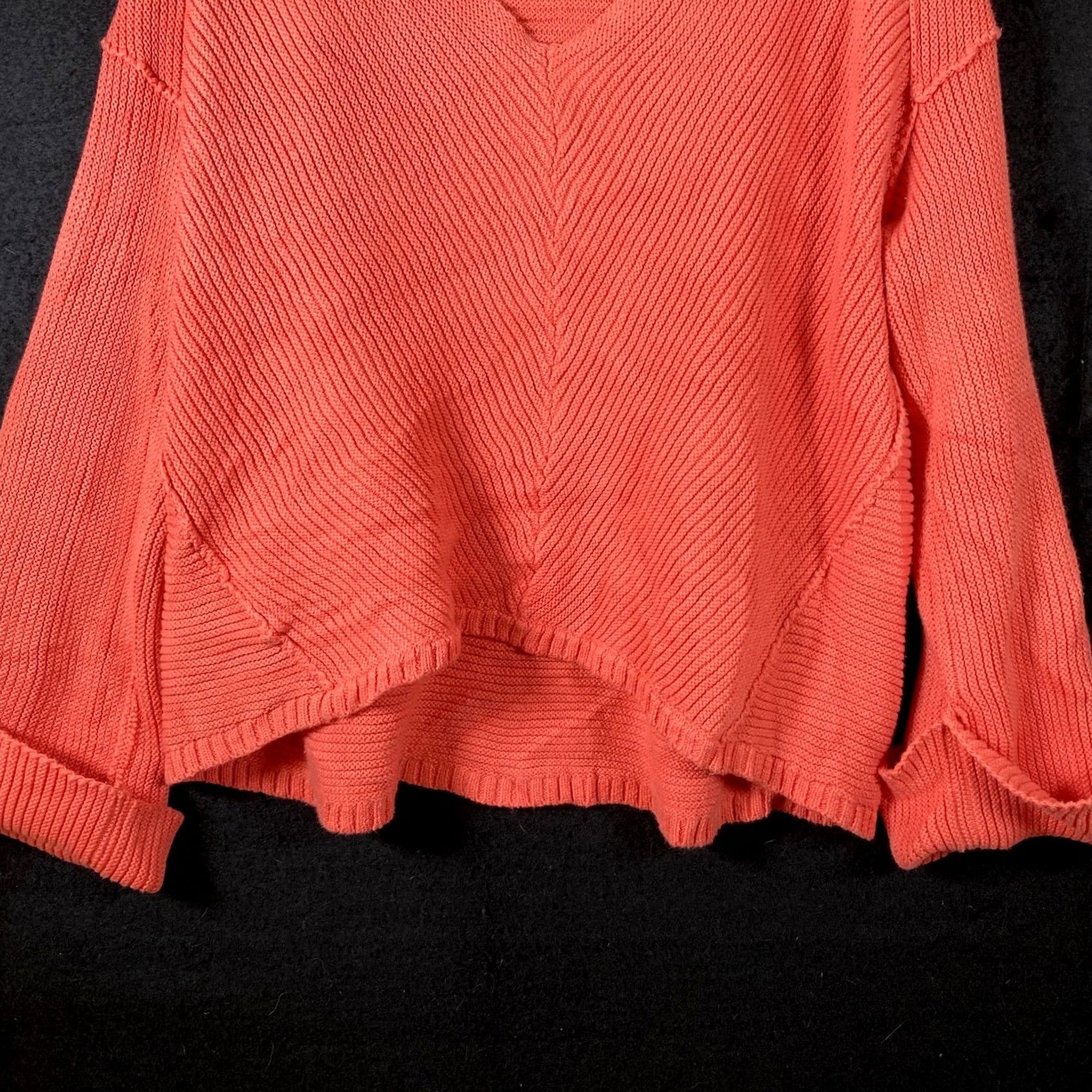 Free People Free People Womens Sweater Orange Coral La Brea V Neck Oversized Chunky Knit XS Size XS / US 0-2 / IT 36-38 - 4 Thumbnail