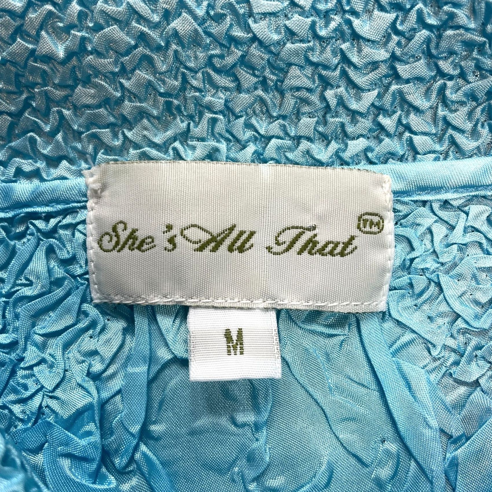 Vintage She's All That blouse Button Up Top Juniors M Light Blue Stretch Textured Shirt Size M / US 6-8 / IT 42-44 - 3 Thumbnail