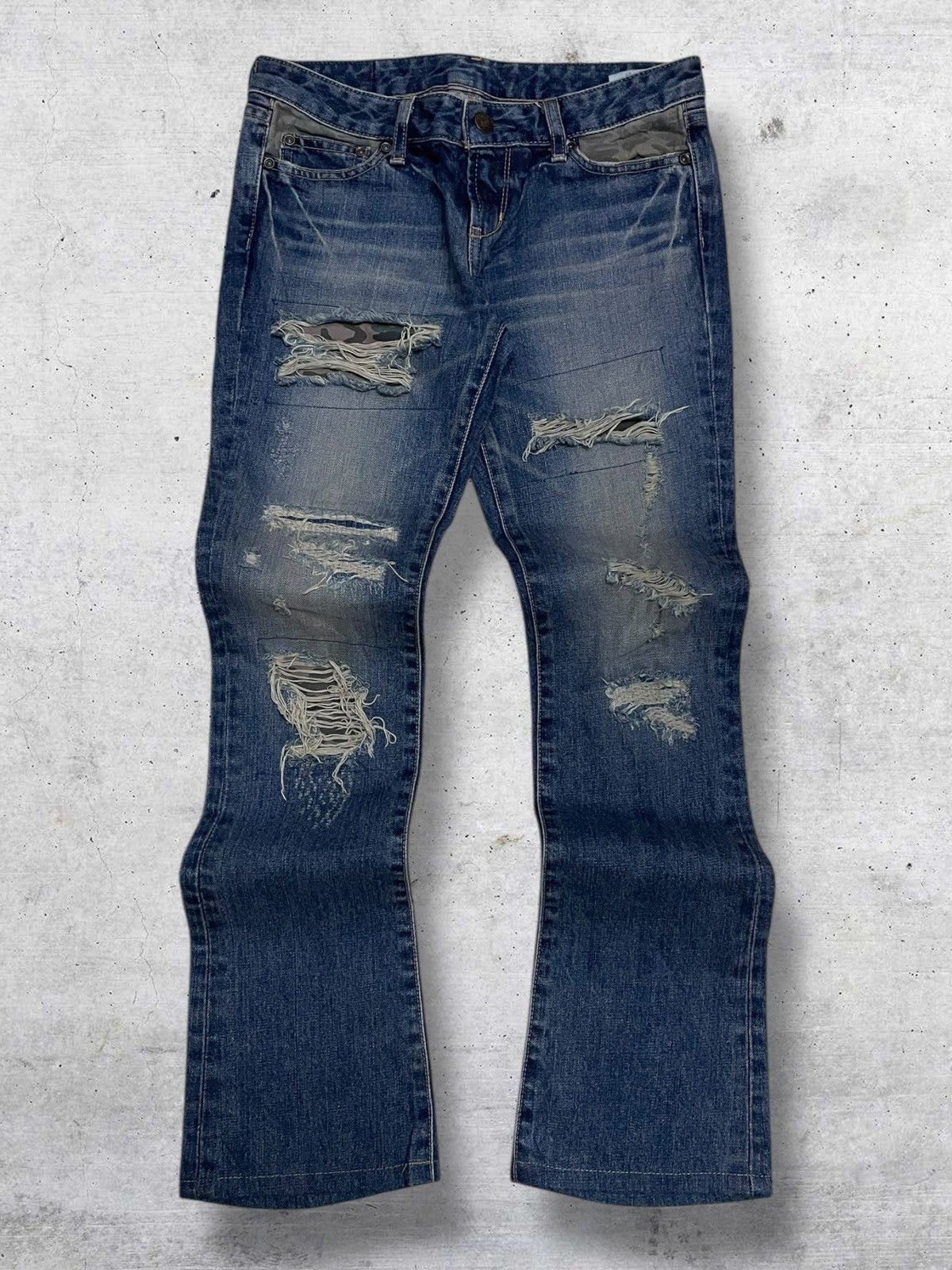 Tornado Mart VINTAGE MOUSSY JAPAN DESIGNER 90S FLARED RIPPED OG DENIM Size US 27 - 1 Thumbnail
