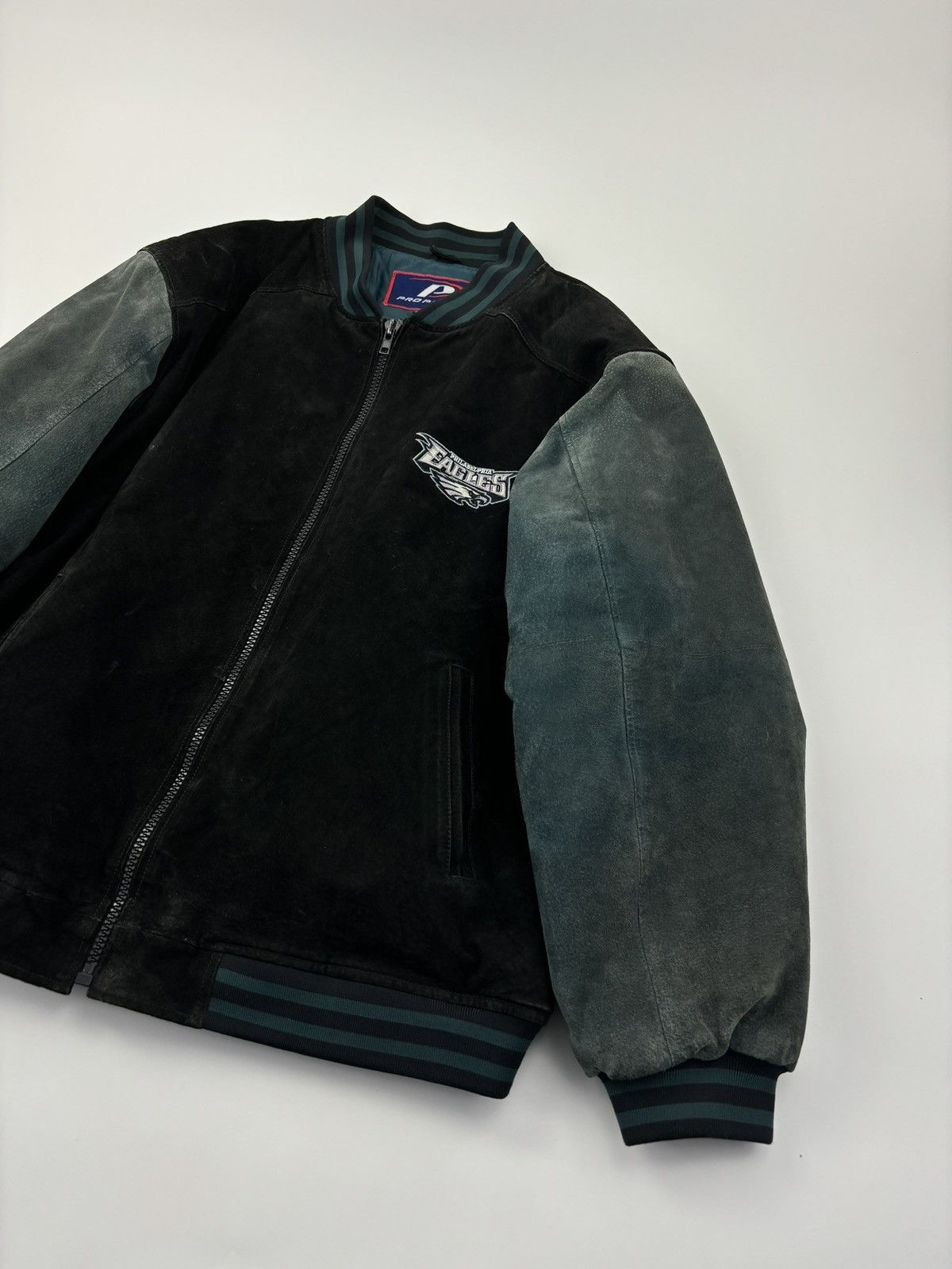 image of Nfl x Pro Player Vintage Philadelphia Eagles Varsity Jacket Leather Suede in Black, Men's (Size XL)