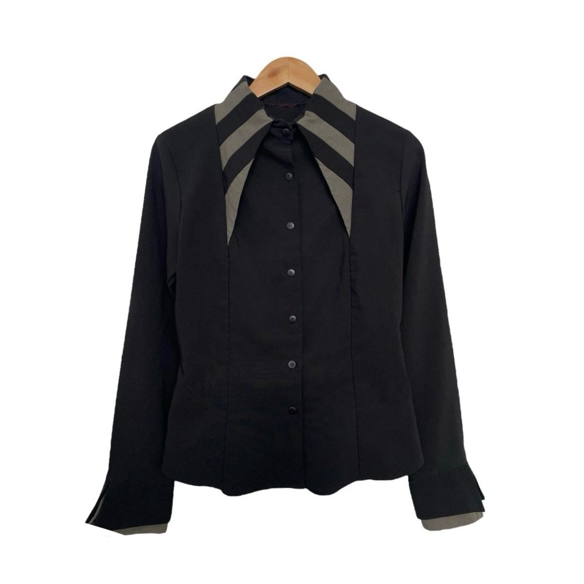 image of Vintage Button Shirt Stripe Collar in Black, Men's (Size Small)