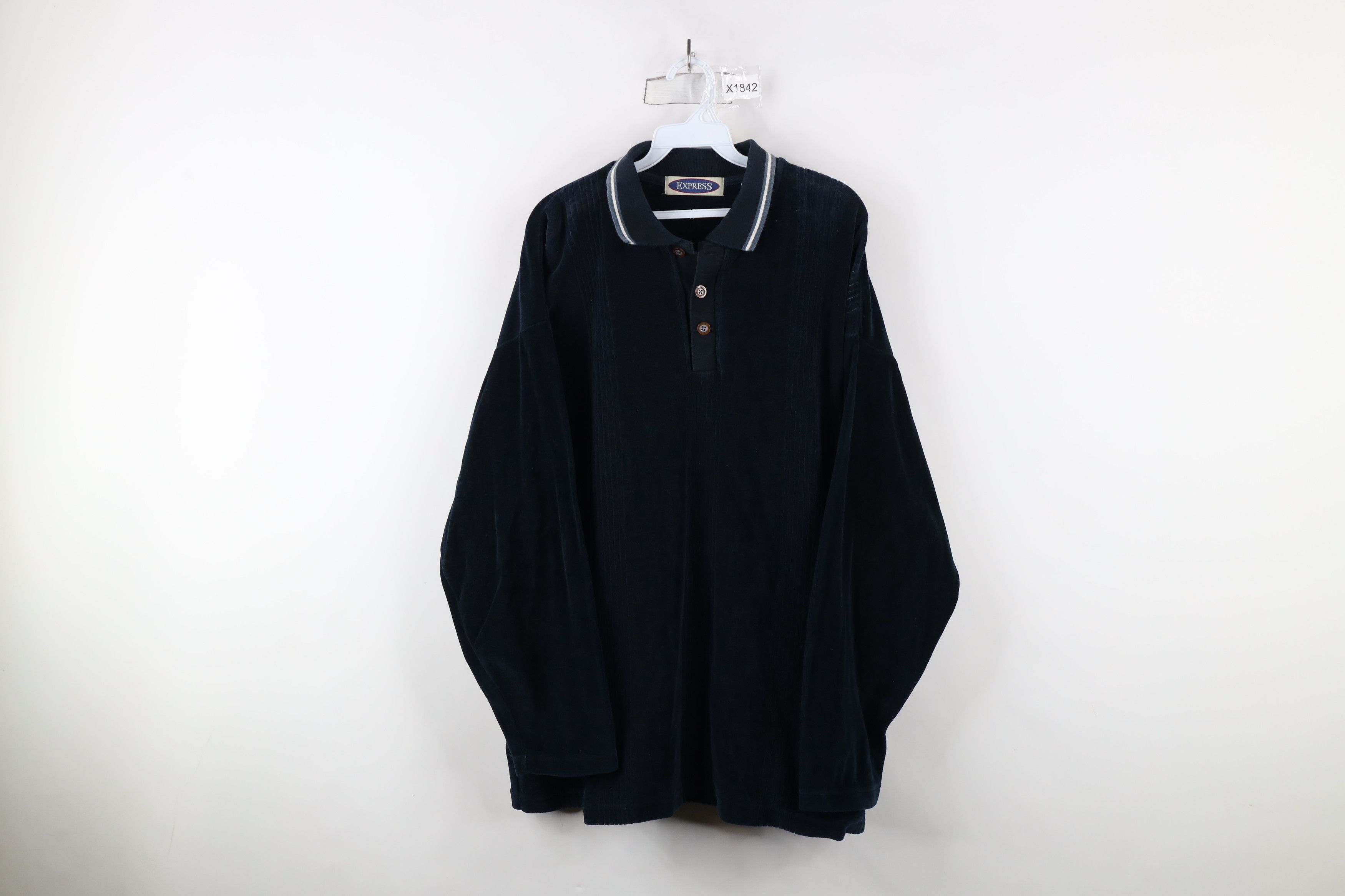 Vintage Vintage 90s Streetwear Velour Collared Long Sleeve Polo Size US XL / EU 56 / 4 - 1 Thumbnail