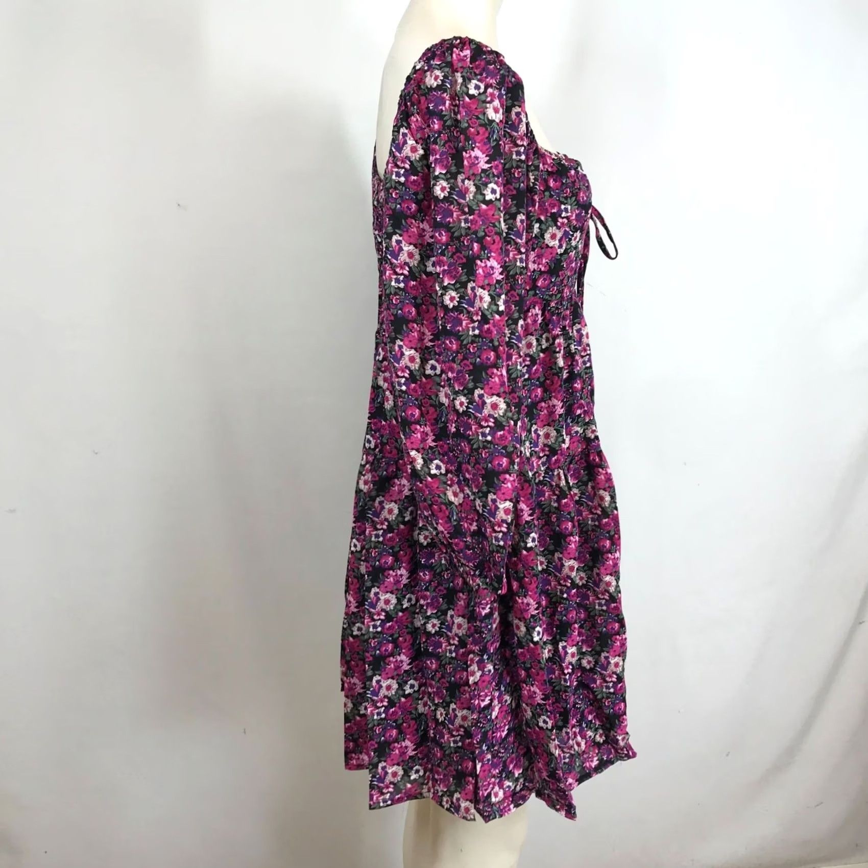 Vintage ENTRO WOMEN'S L FLORAL SHORT SLEEVE TIES AT NECK POLYESTER SHIFT DRESS Size L / US 10 / IT 46 - 4 Thumbnail