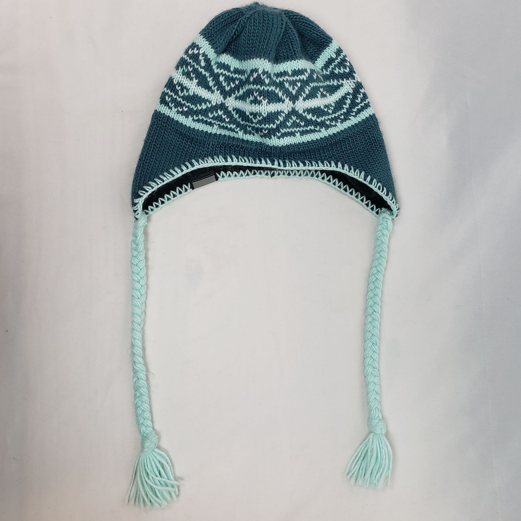 Columbia Columbia Knit Winter Ski Teal/White Hat w/Tassels Unisex Size ONE SIZE - 1 Thumbnail