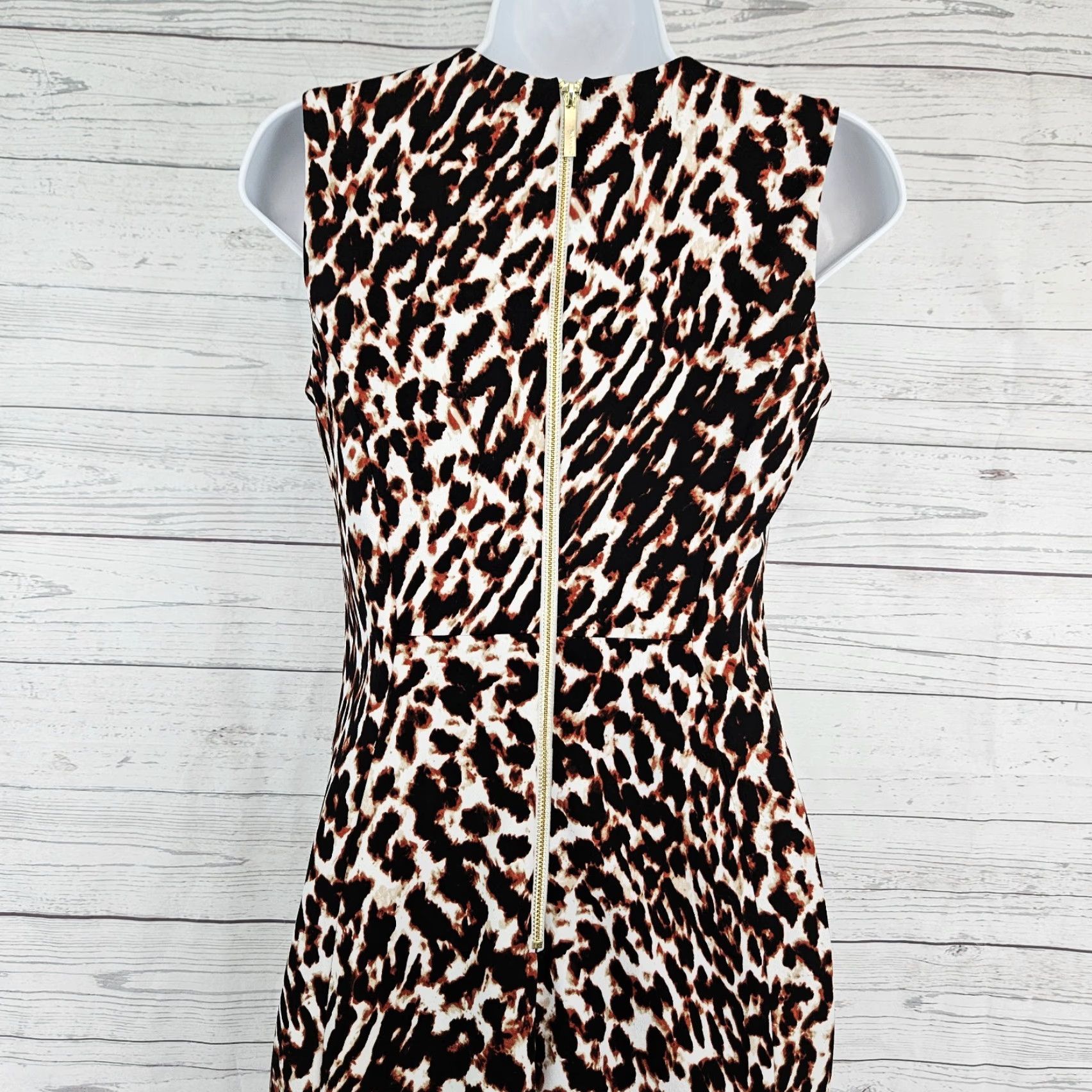 Calvin Klein Calvin Klein Womens Dress Sz 4 Black White Animal Print Sleeveless Sheath Knee Length Multicolor Size S / US 4 / IT 40 - 4 Thumbnail
