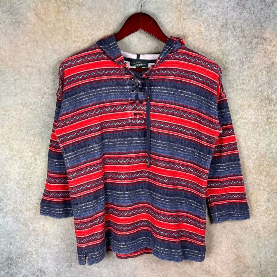 Ralph Lauren × Vintage VTG Ralph Lauren Striped Hooded Pullover M Lauren Jeans Co Size M / US 6-8 / IT 42-44 - 1 Thumbnail