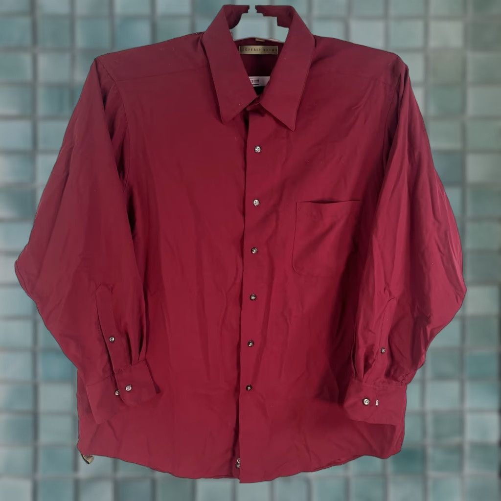 Geoffrey Beene Geoffrey Beene Button-Up Shirt Mens Regular Maroon 50in Chest Long Sleeve Polyester Knit Solid Vintage Small Size US XL / EU 56 / 4 - 1 Thumbnail