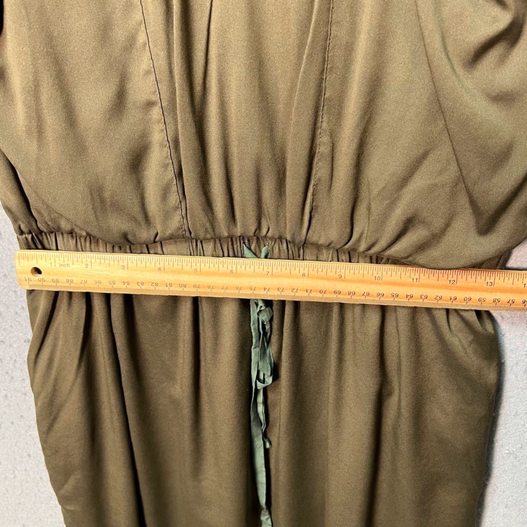 Vintage Calypso St. Barth Womens Small Olive Green Silk-Blend Dress w/ Drawstring Waist Size S / US 4 / IT 40 - 7 Thumbnail