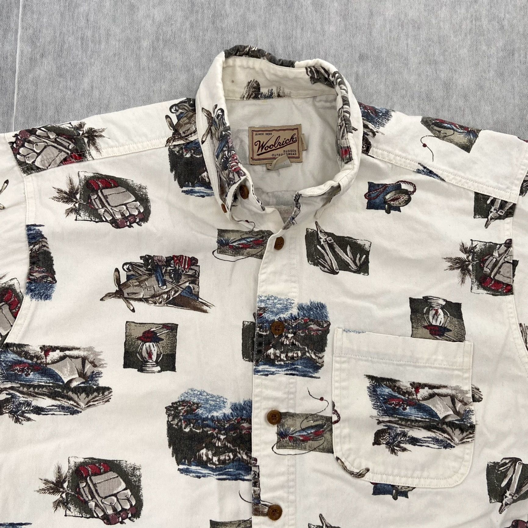 Vintage VINTAGE Woolrich Shirt Adult Medium White Button-Up Fly Fishing Camping Mens M All Seasons Pockets 90s Theme: Fish Mens Size US M / EU 48-50 / 2 - 3 Thumbnail