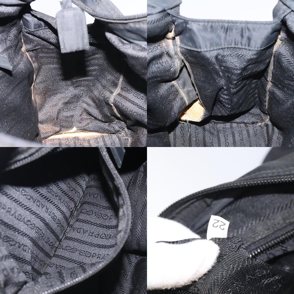 PRADA Hand Bag Nylon Black Gold