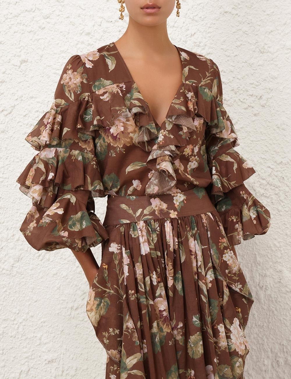 Zimmermann oc11z1025 Acacia Ruffle Blouse in Multicolor Size L / US 10 / IT 46 - 2 Thumbnail