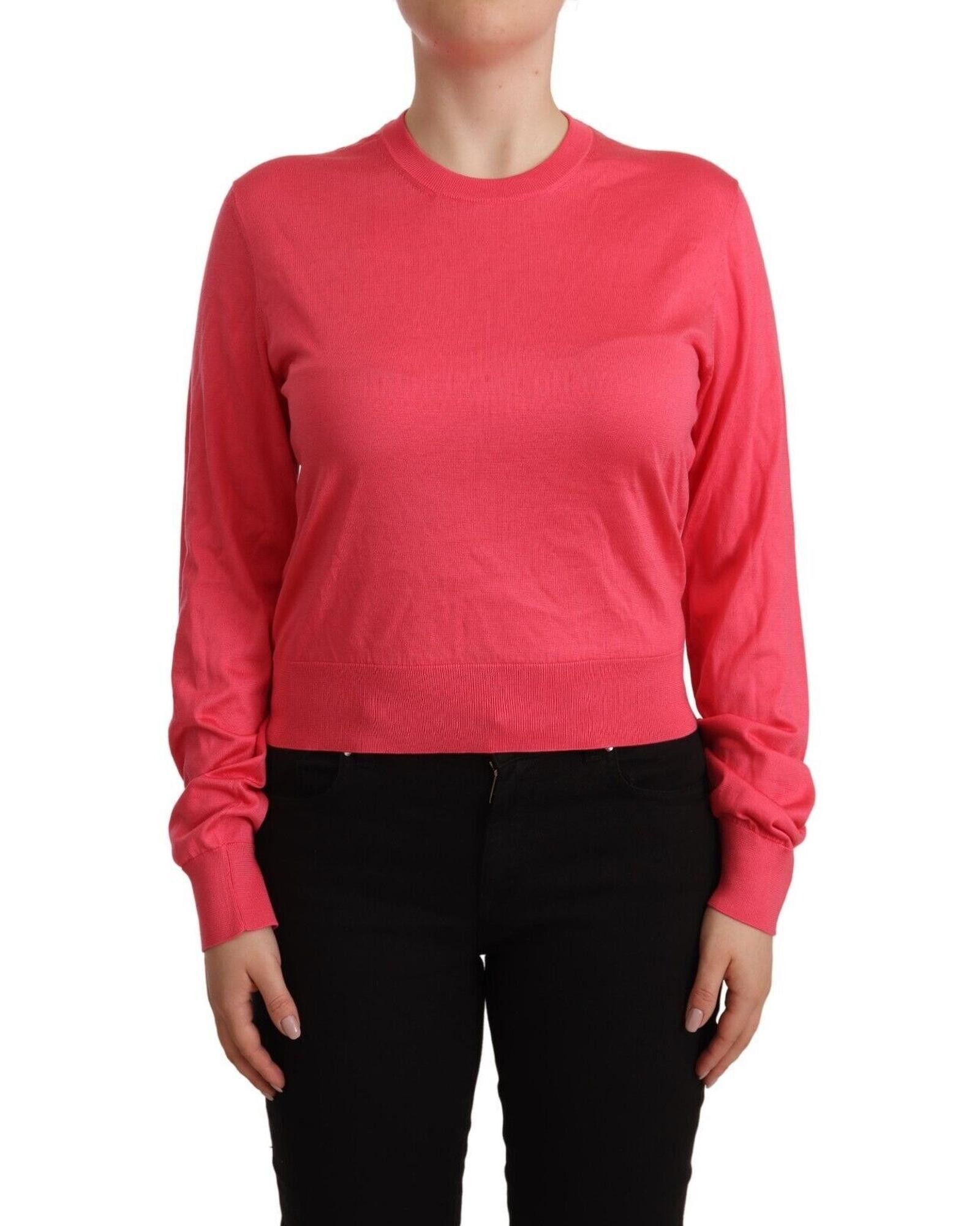 image of Dolce Gabbana Silk Crewneck Pullover Top in Pink, Women's (Size XL)