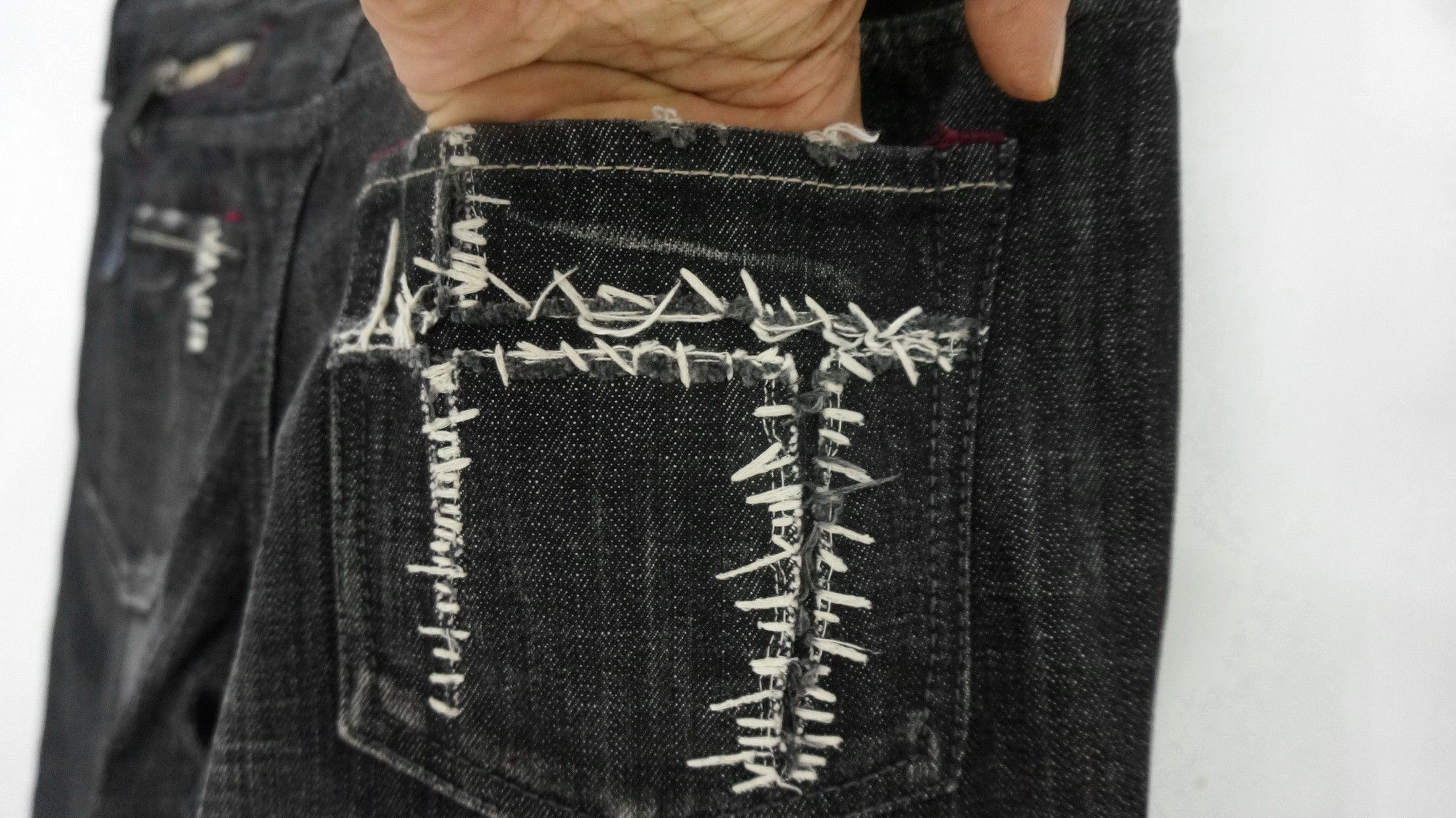 Japanese Brand ANTGAUGE Patchwork Sashiko Lowrise Black Jeans Size US 33 - 7 Thumbnail