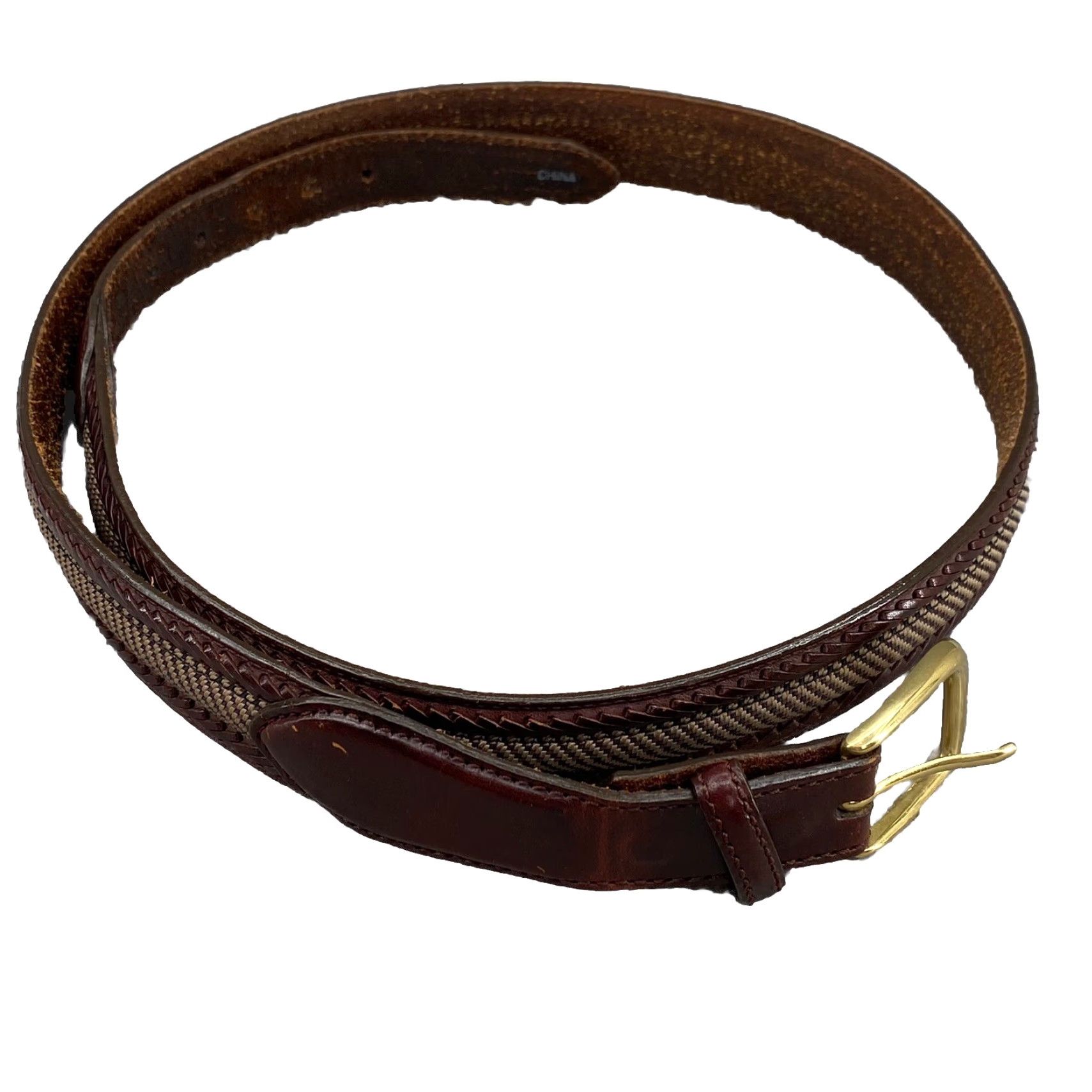 Brighton Brighton Leather Camden Canvas Belt Men Brown Size 42 Knit Brass Buckle Corpcore Belt Size ONE SIZE - 2 Thumbnail