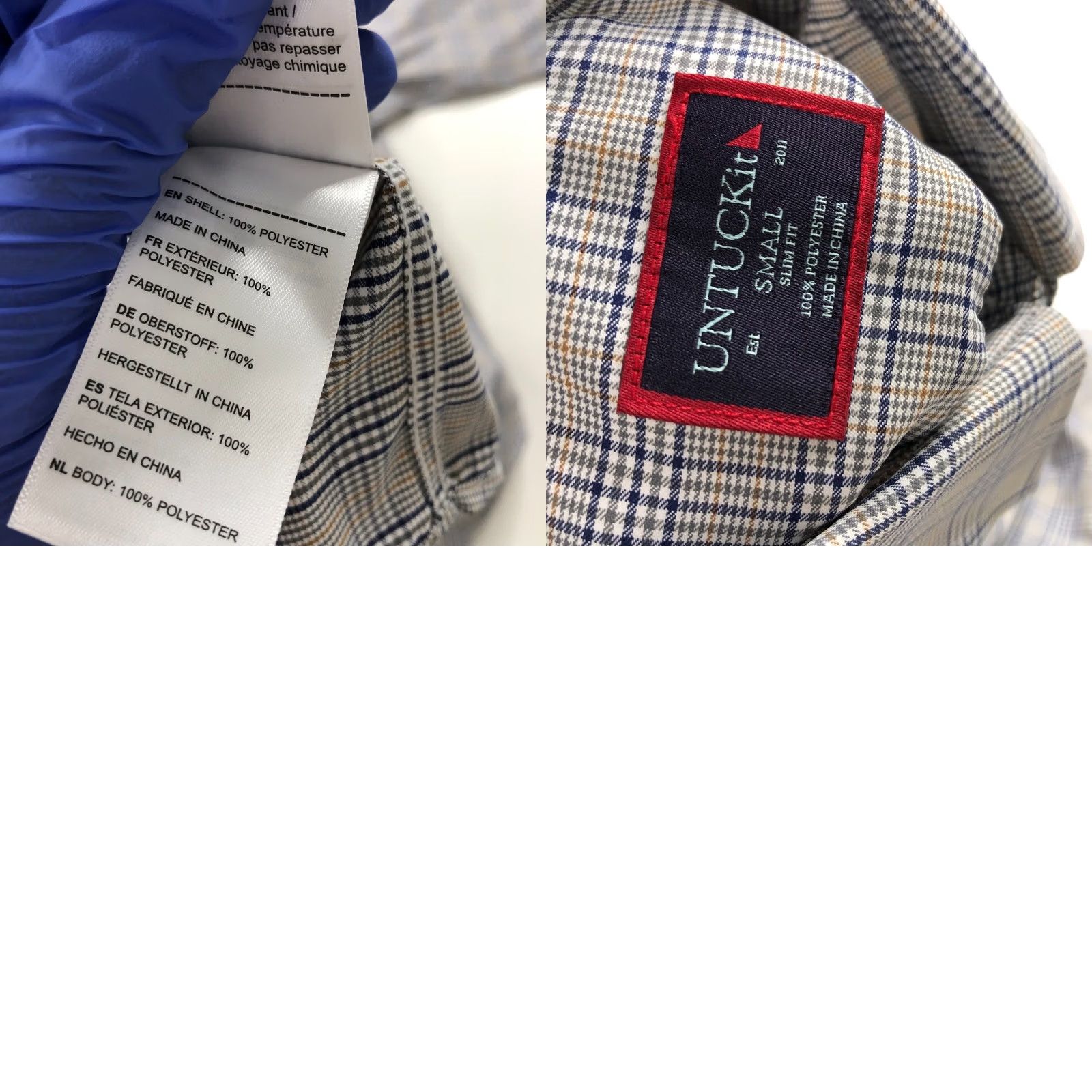 UNTUCKit UNTUCKIT Shirt Slim Fit Plaid 100% Polyester LS Casual Collar Button-Up Gray Blue Mens Small Slim Fit Size US S / EU 44-46 / 1 - 8 Thumbnail