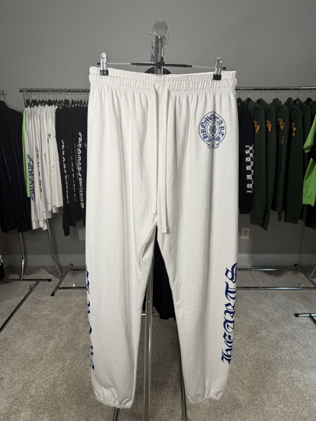 Chrome Hearts White/Blue Horseshoe Sweatpants
