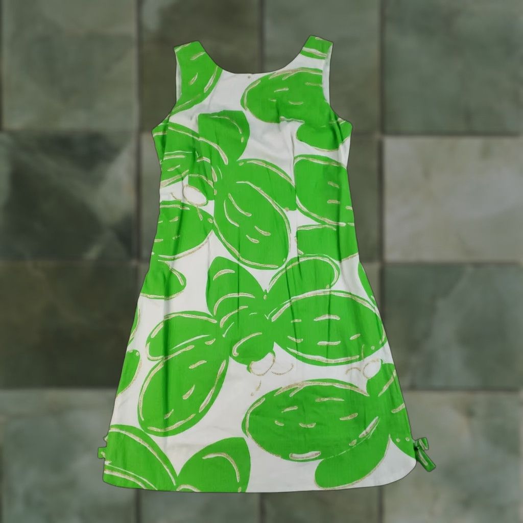 Lilly Pulitzer Shift Dress Size 0 Green White Sleeveless Women's Short Cotton