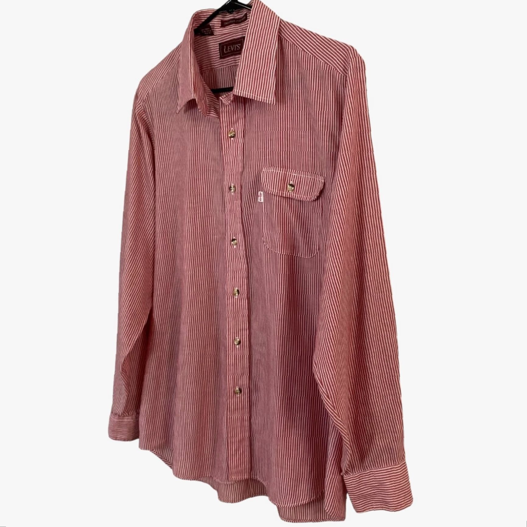 Levi's VINTAGE Levi's Stripe Button-Up Pocket Shirt Red/White Mens Large Business-Casual Shirt Size US L / EU 52-54 / 3 - 2 Thumbnail