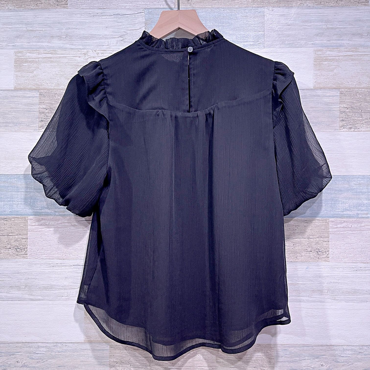 Loft LOFT Ruffle Neck Balloon Sleeve Top BlackWomens Small Petite Size S / US 4 / IT 40 - 3 Thumbnail