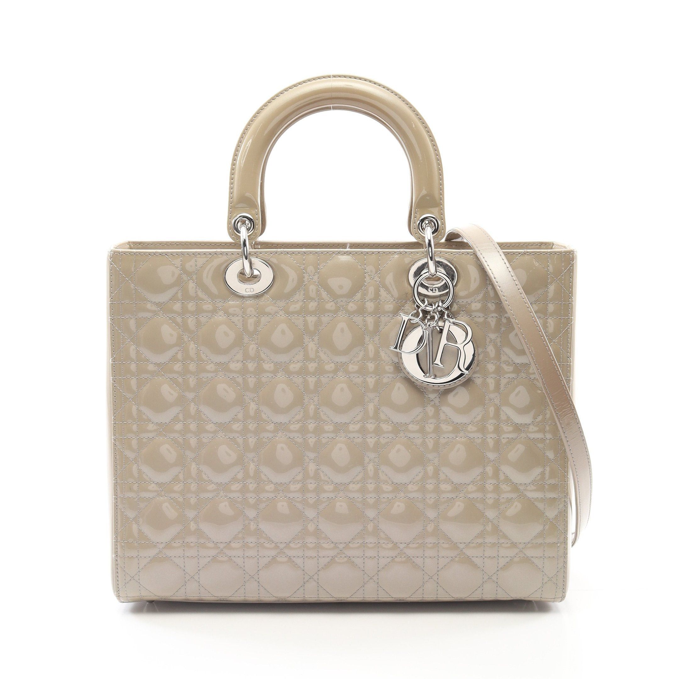 Dior Dior Lady Dior Large Handbag Patent Leather Beige Size ONE SIZE - 1 Thumbnail