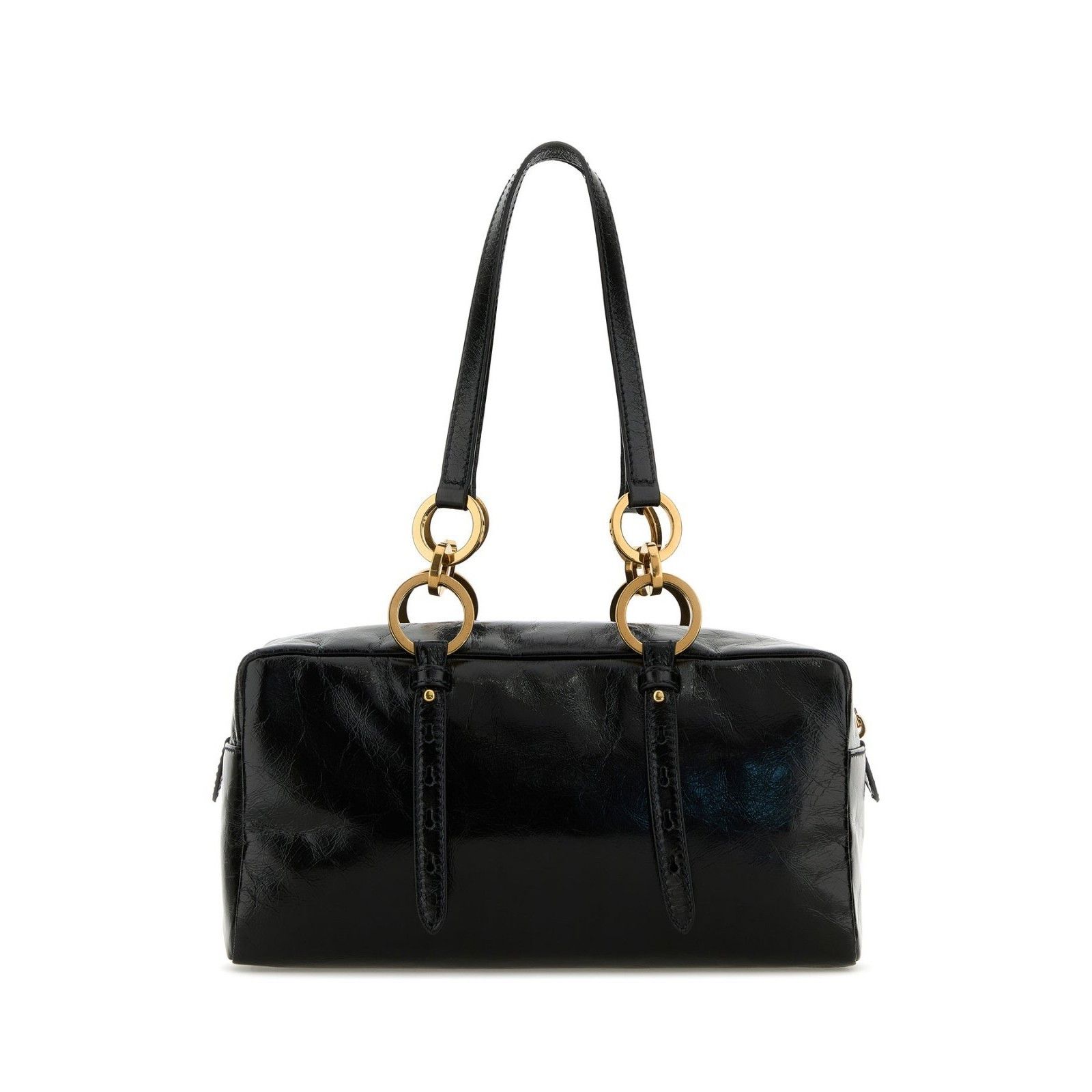 Prada PRADA Gold Ring Detail Black Leather Shoulder Bag New & Auth Size ONE SIZE - 3 Thumbnail