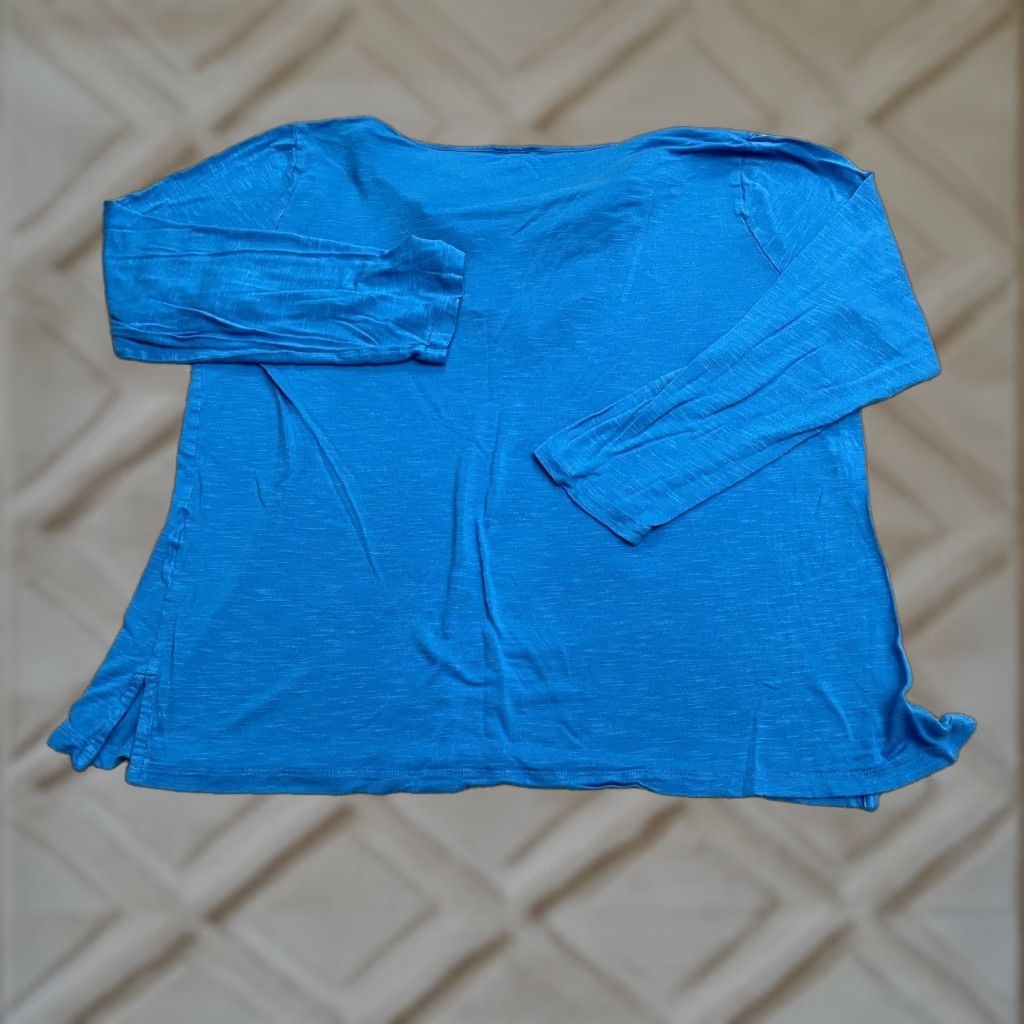 Nine West Nine West Blouse Womens XL Solid Blue V-neck Long Sleeve Casual Soft Stretch Top Size XL / US 12-14 / IT 48-50 - 1 Thumbnail