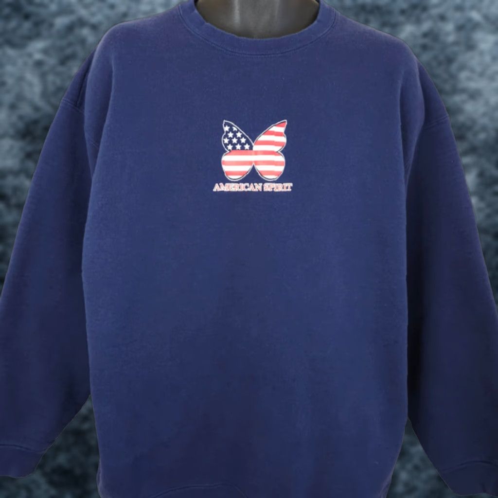 Fruit Of The Loom VINTAGE Fruit of the Loom Sweatshirt Mens Size XL Blue 90s Spirit Butterfly American Flag Crew Neck Pullover Sweatshirt Size US XL / EU 56 / 4 - 1 Thumbnail