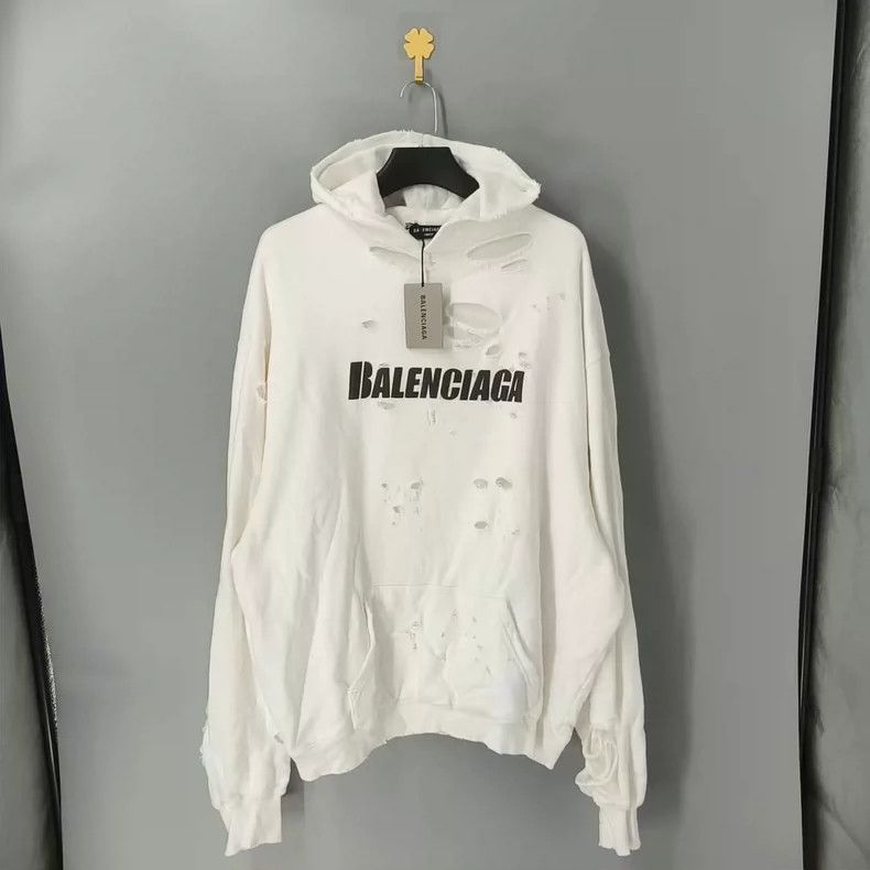 Balenciaga Balenciaga Logo Print Hole Effect Fleece Hoodie Size US S / EU 44-46 / 1 - 1 Thumbnail