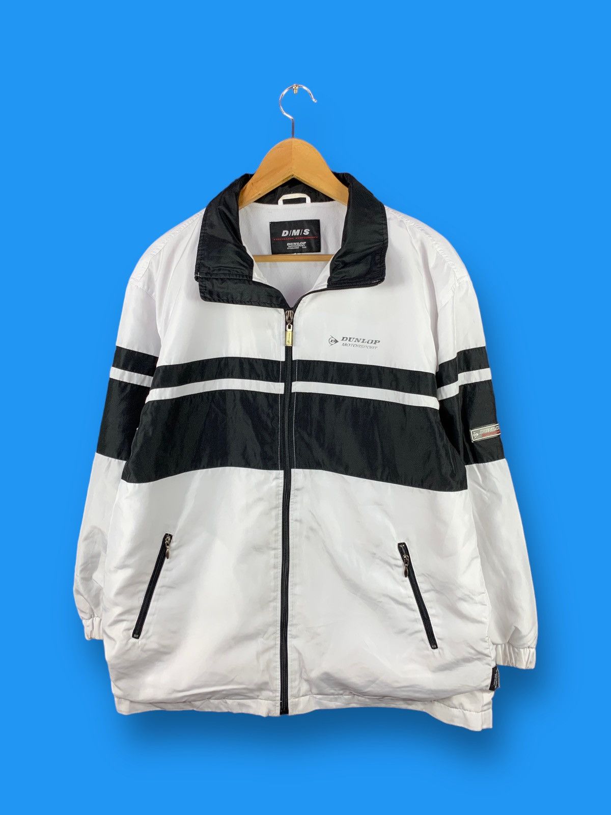 image of Steals! Vintage Dunlop Motorsports Light Jacket Windbreaker in White/Black, Men's (Size Large)