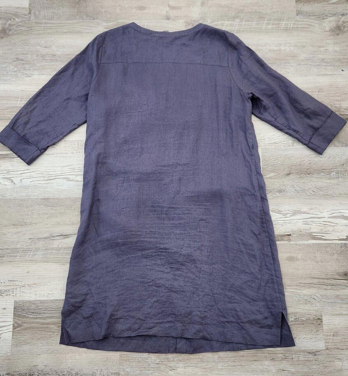 Designer Go Silk Dress Extra Large 100% Linen Blue Button Down Size XL / US 12-14 / IT 48-50 - 2 Thumbnail