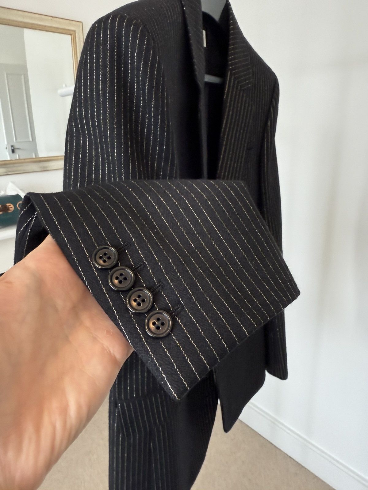 Saint Laurent Paris SS20 Saint Laurent Gold Threaded Pinstripe Blazer Jacket Size 50R - 11 Thumbnail