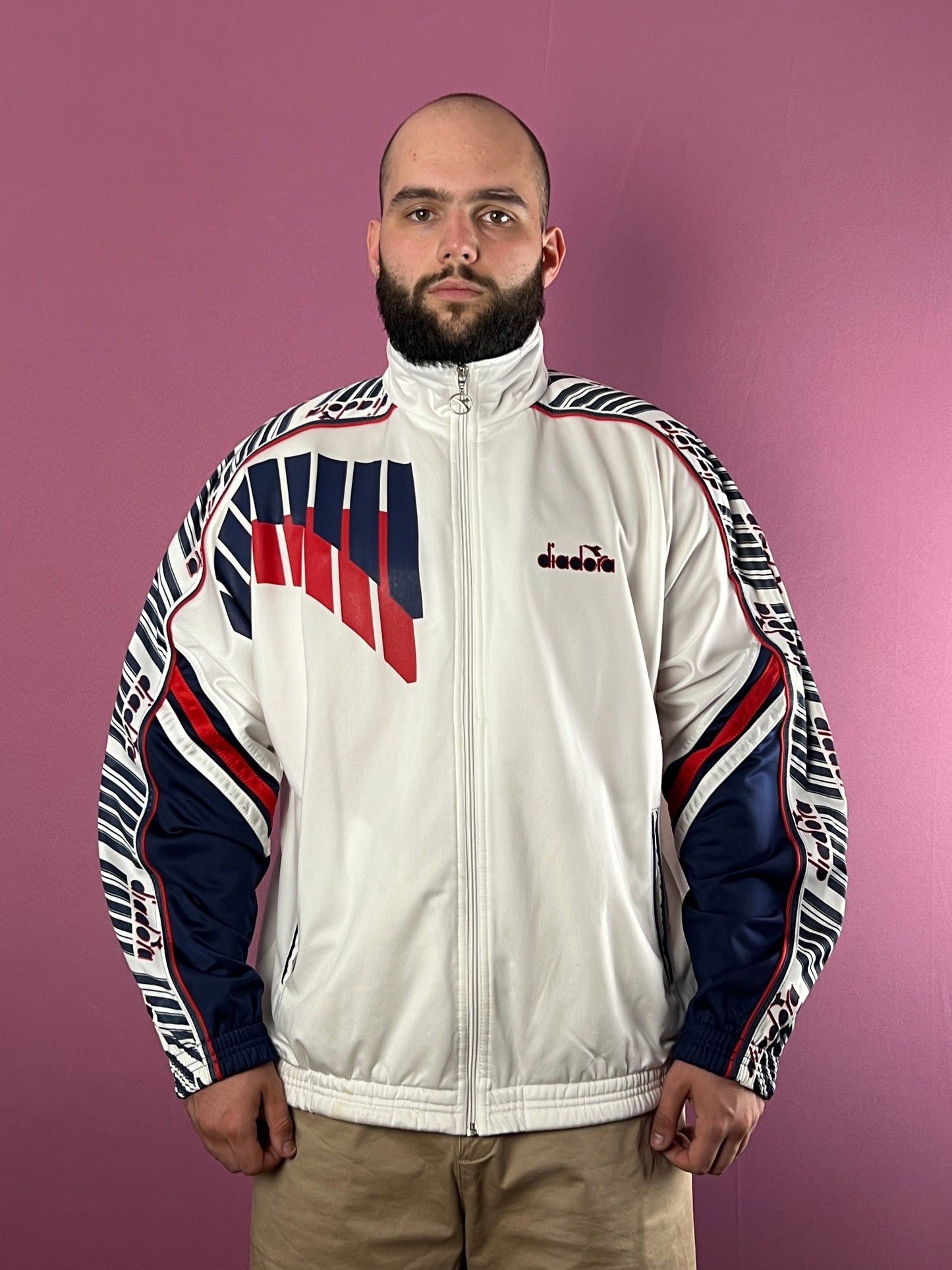 Diadora × Vintage 90s Diadora Vintage Men's Side Tape Track Jacket - XXL Size US XXL / EU 58 / 5 - 2 Thumbnail