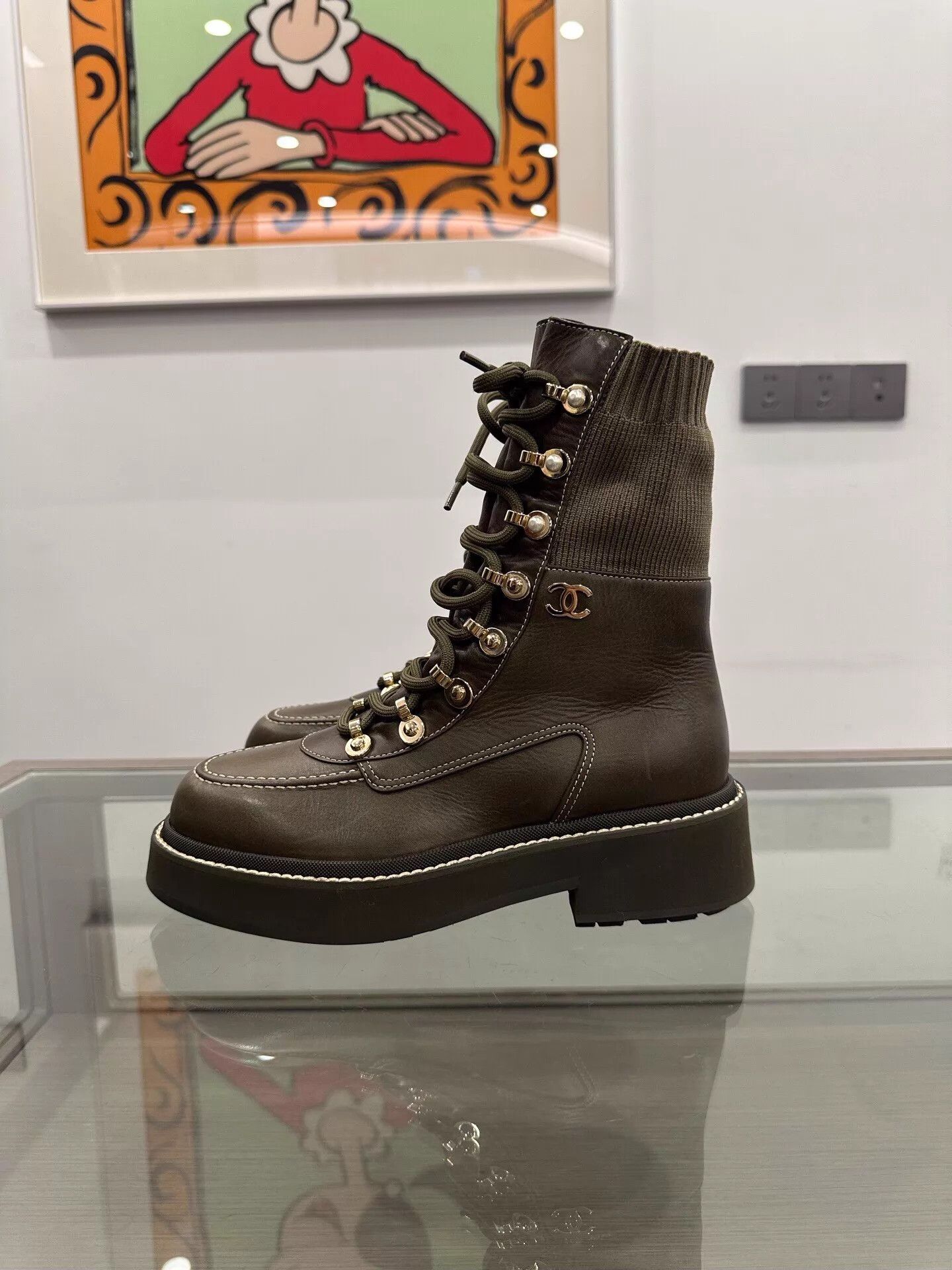 Chanel Chanel Women's Military Green Platform Ankle Boots 36.5 Size US 6 / IT 36 - 4 Thumbnail