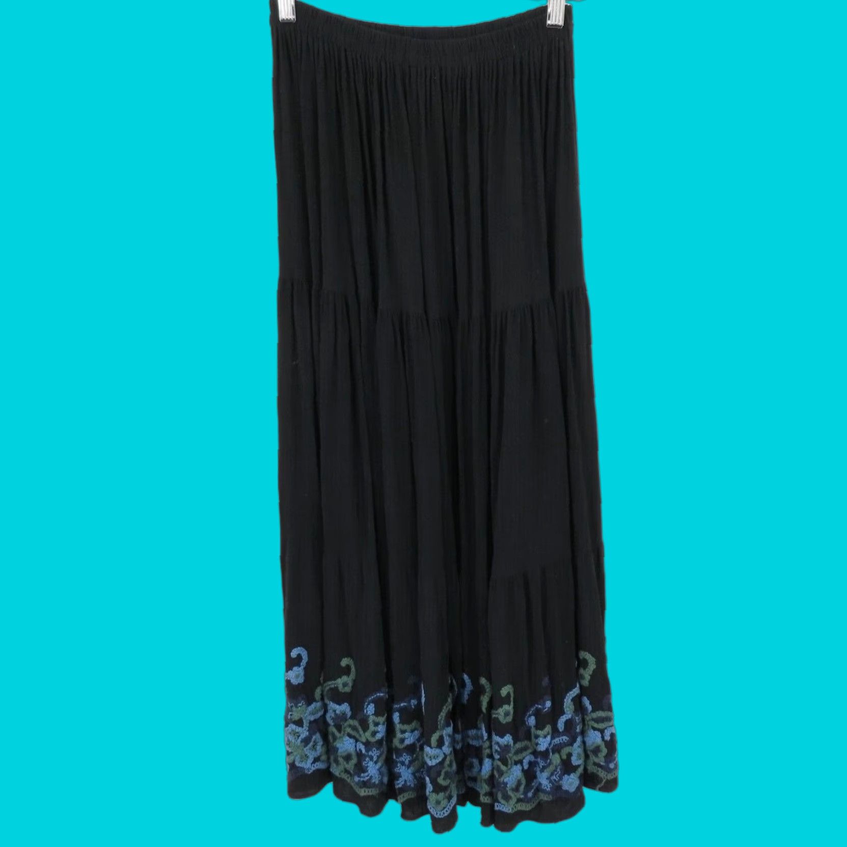 Vintage Double D Ranch Skirt Womens Small Embroidered Black Blue Green Maxi Cowgirl Chic Size 28" / US 6 / IT 42 - 1 Thumbnail