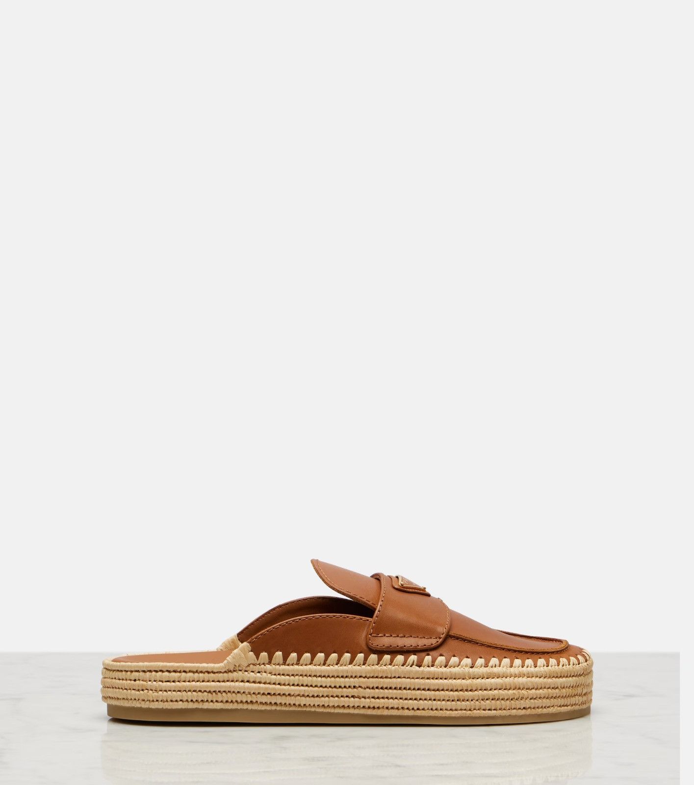 Prada o1B3y1r0526 Leather Espadrille Mules in Brown Size US 8 / IT 38 - 1 Thumbnail