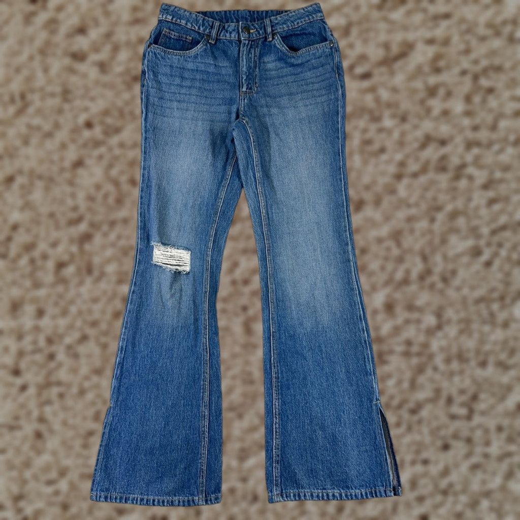 Venus Venus Jeans Womens 8 Blue Denim Flared Distressed Split Hem 28x32 Cotton Modern Womens Jeans Size 30" / US 8 / IT 44 - 1 Thumbnail