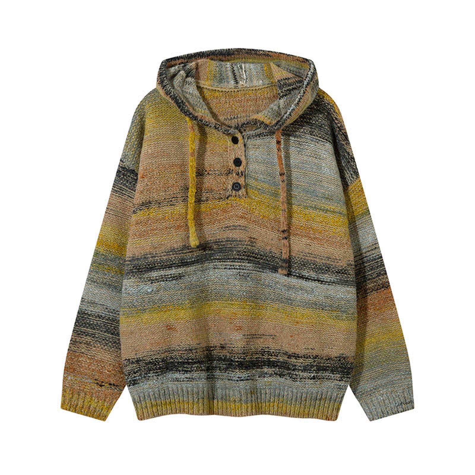 Other Multicolor Striped Knit Hoodie Sweater, Casual Pullover Size US XL / EU 56 / 4 - 3 Thumbnail