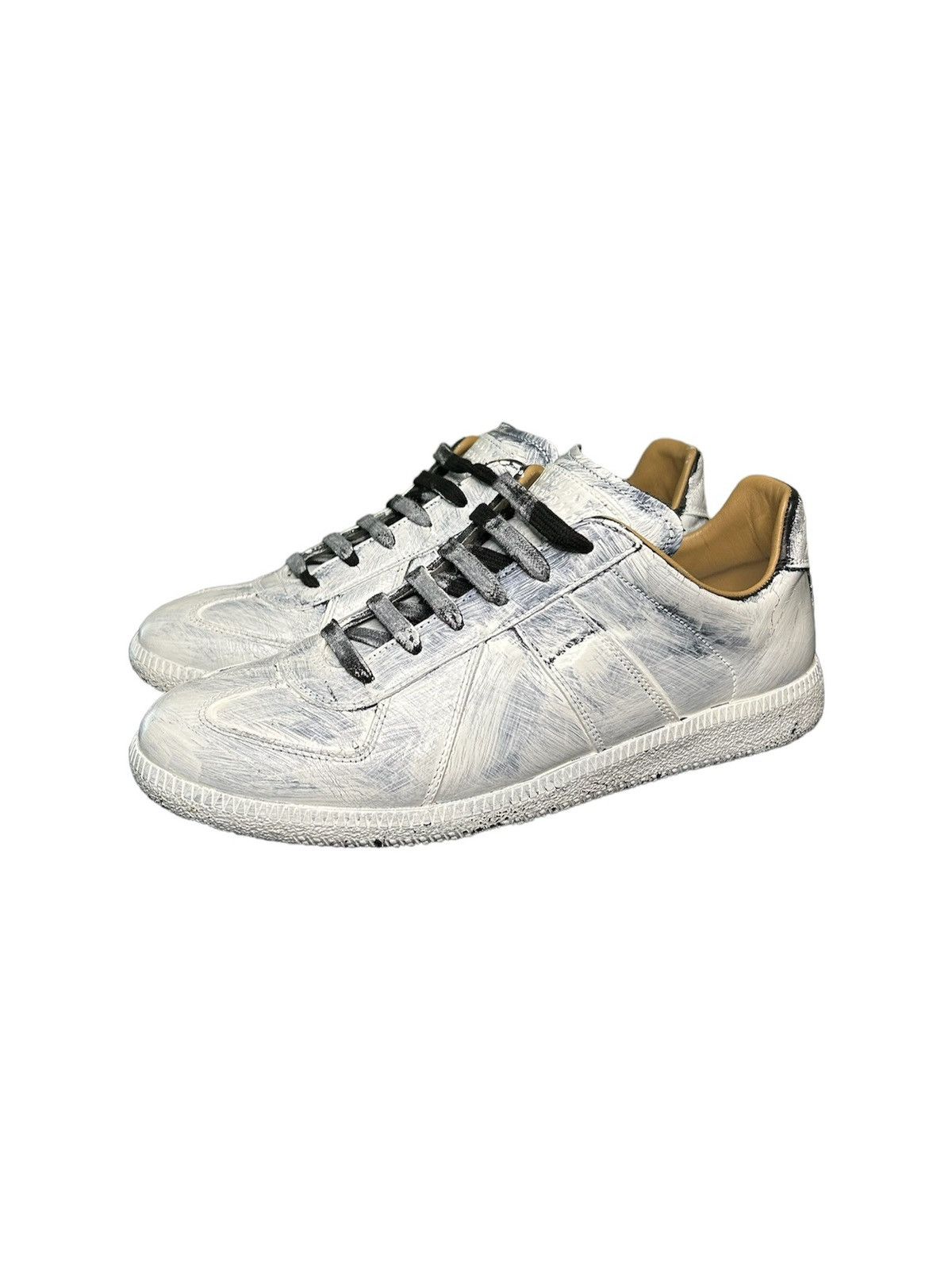 image of Maison Margiela Replica Paint Effect Sneakers in White, Men's (Size 7)
