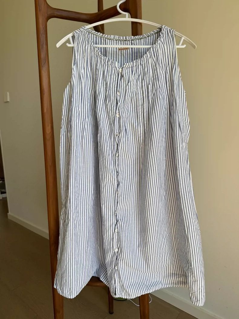 Kapital Striped Sleeveless Dress with Pleats Size 38" / US 16 / IT 52 - 1 Thumbnail