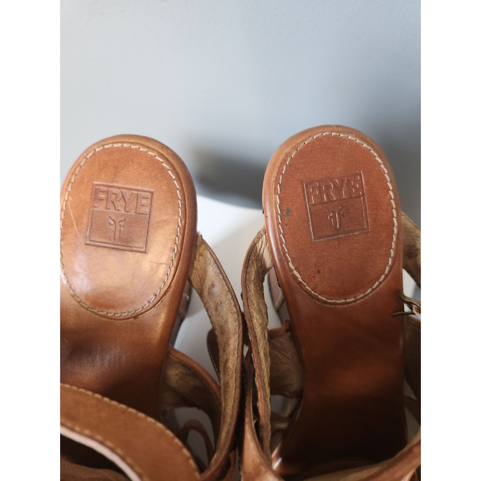 Frye Frye Tan Leather Wedge Sandals 11 NWOT Rosy Honeycomb Tan Size US 11 / IT 41 - 5 Thumbnail