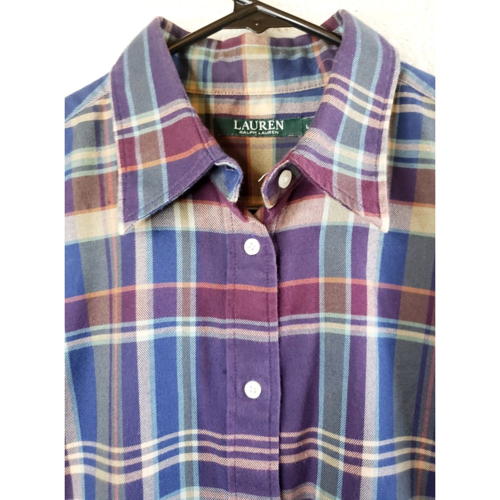 Ralph Lauren Lauren Ralph Lauren Shirt Women's L Button Up Plaid Purple Green Multicolored Casual LRL Shirt Size L / US 10 / IT 46 - 4 Thumbnail