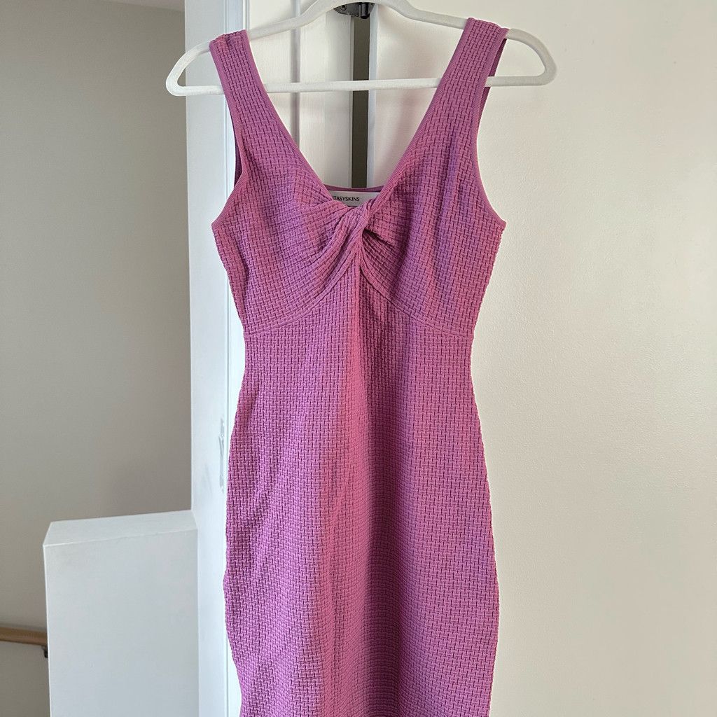 WISDOM Mauve Twist-Front Waffle Knit Bodycon Mini Dress Size L / US 10 / IT 46 - 5 Thumbnail