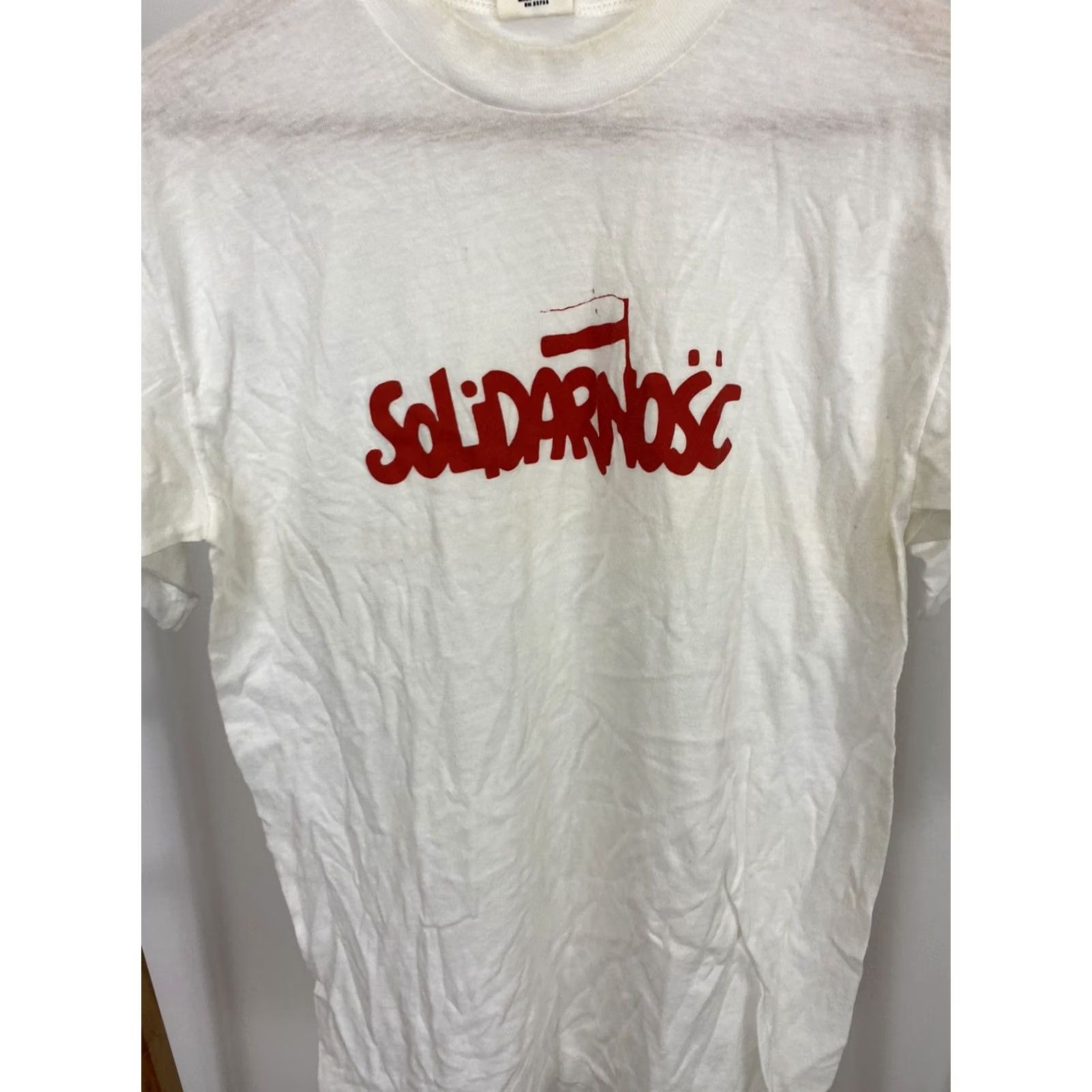 Vintage RARE VTG Solidarnosc Polish Trade Union 80s Downerwear T-Shirt Size L Mens White/Cream 80s Theme Size US L / EU 52-54 / 3 - 7 Thumbnail