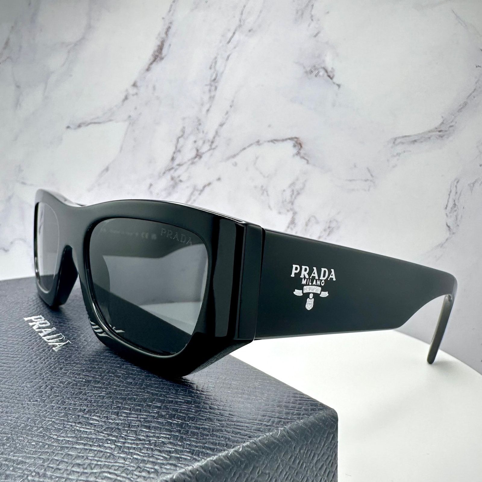 Prada PRADA Sunglasses Black Square PRADA MILANO Silver Logo Size ONE SIZE - 3 Thumbnail