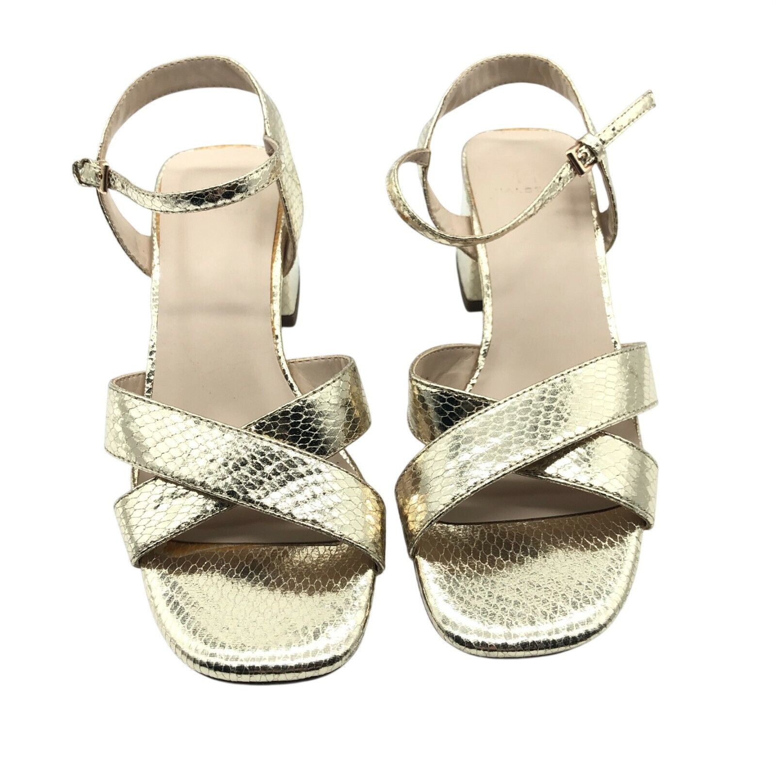 Halston H Halston Womens Block Heel Sandals Vegan Leather Gold Ankle Size US 5 / IT 35 - 2 Thumbnail